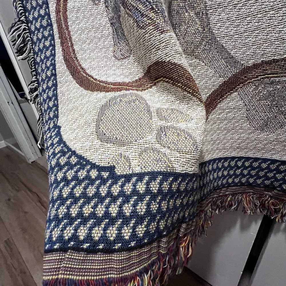 Vtg Schnauzer Dog Woven Cotton Tapestry Throw Blanket New 49